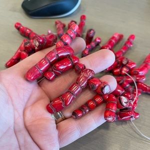Strand Of‎ Red Coral Chunks Pieces Vintage For Jewelry Making